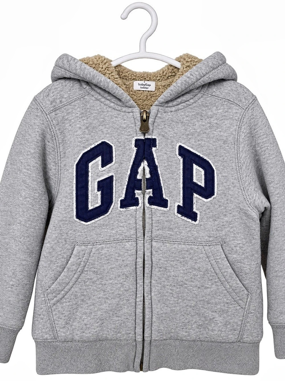 Baby GAP Sherpa Lined Logo Zip Hoodie Grey Navy Size 3T